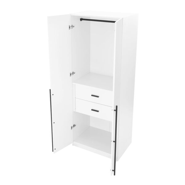 Manhattan Comfort Lee Modern Freestanding Wardrobe Closet 2.0 with 1 Hanging Rod, 1 Shelf, and 2 Drawers in White- Set of 2