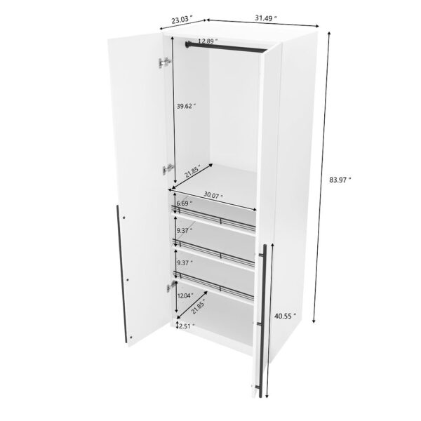 Manhattan Comfort Lee Modern Freestanding 2-Piece Module Wardrobe Closet with 2 Hanging Rods, 2 Drawers, 3 Shoe Compartments, and 2 Shelves in White