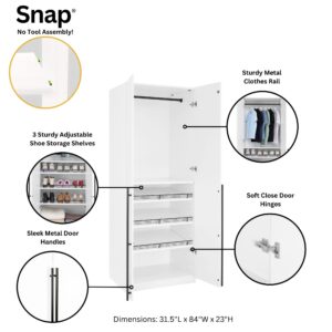 Manhattan Comfort Lee Modern Freestanding Wardrobe Closet 3.0 with 1 Hanging Rod, 3 Shoe Shelves, and 1 Basic Shelf in White- Set of 2