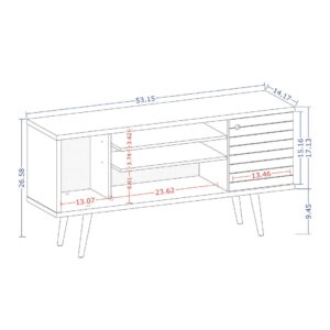 Manhattan Comfort Liberty 53.14" Mid-Century Modern TV Stand with 5 Shelves and 1 Door in White with Solid Wood Legs