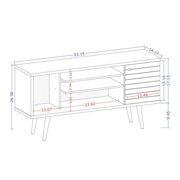 Manhattan Comfort Liberty 53.14" Mid-Century Modern TV Stand with 5 Shelves and 1 Door in White and 3D Brown Prints