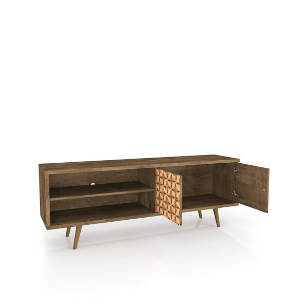 Manhattan Comfort Liberty 62.99" Mid-Century Modern TV Stand with 3 Shelves and 2 Doors in Rustic Brown and 3D Brown Prints