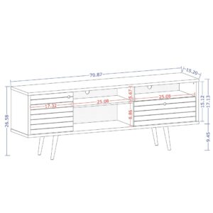 Manhattan Comfort Liberty 70.86" Mid-Century Modern TV Stand with 4 Shelving Spaces and 1 Drawer in Rustic Brown and White with Solid Wood Legs