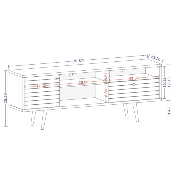 Manhattan Comfort Liberty 70.86" Mid-Century Modern TV Stand with 4 Shelving Spaces and 1 Drawer in Rustic Brown and White with Solid Wood Legs