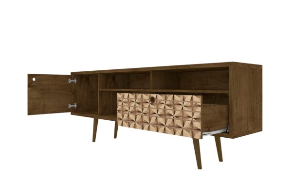 Manhattan Comfort Liberty 70.86" Mid-Century Modern TV Stand with 4 Shelving Spaces and 1 Drawer in Rustic Brown and 3D Brown Prints