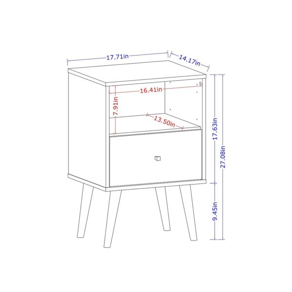 Manhattan Comfort Liberty Mid-Century Modern Nightstand 1.0 with 1 Cubby Space and 1 Drawer in White and 3D Brown Prints