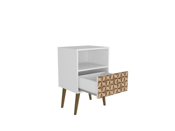 Manhattan Comfort Liberty Mid-Century Modern Nightstand 1.0 with 1 Cubby Space and 1 Drawer in White and 3D Brown Prints