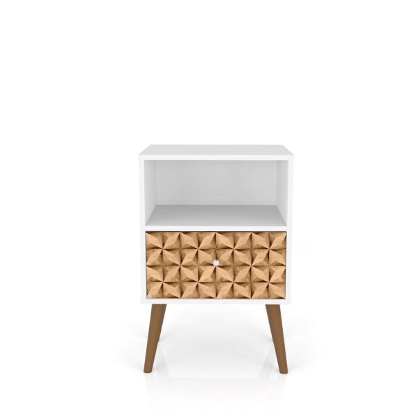 Manhattan Comfort Liberty Mid-Century Modern Nightstand 1.0 with 1 Cubby Space and 1 Drawer in White and 3D Brown Prints