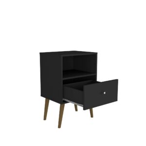 Manhattan Comfort Liberty Mid-Century Modern Nightstand 1.0 with 1 Cubby Space and 1 Drawer in Black