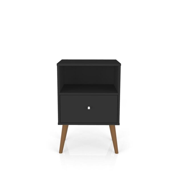 Manhattan Comfort Liberty Mid-Century Modern Nightstand 1.0 with 1 Cubby Space and 1 Drawer in Black