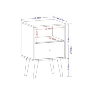 Manhattan Comfort Liberty Mid-Century Modern Nightstand 1.0 with 1 Cubby Space and 1 Drawer in Rustic Brown and Yellow