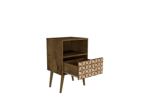 Manhattan Comfort Liberty Mid-Century Modern Nightstand 1.0 with 1 Cubby Space and 1 Drawer in Rustic Brown and 3D Brown Prints