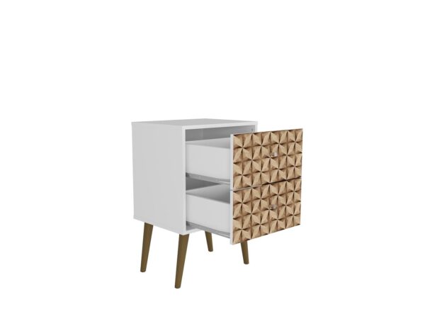 Manhattan Comfort Liberty Mid-Century Modern Nightstand 2.0 with 2 Full Extension Drawers in White and 3D Brown Prints