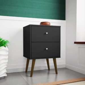 Manhattan Comfort Liberty Mid-Century Modern Nightstand 2.0 with 2 Full Extension Drawers in Black