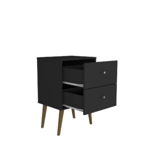 Manhattan Comfort Liberty Mid-Century Modern Nightstand 2.0 with 2 Full Extension Drawers in Black