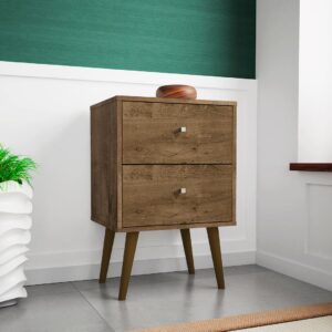 Manhattan Comfort Liberty Mid-Century Modern Nightstand 2.0 with 2 Full Extension Drawers in Rustic Brown