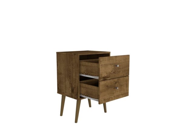 Manhattan Comfort Liberty Mid-Century Modern Nightstand 2.0 with 2 Full Extension Drawers in Rustic Brown