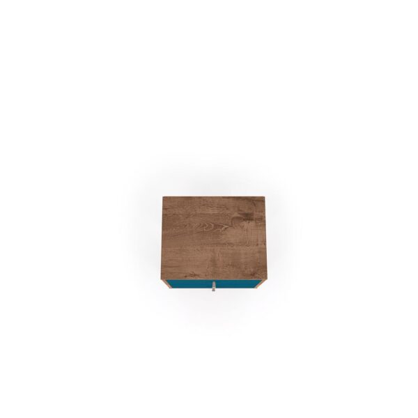 Manhattan Comfort Liberty Mid-Century Modern Nightstand 2.0 with 2 Full Extension Drawers in Rustic Brown and Aqua Blue