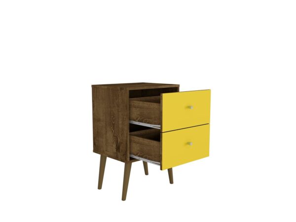 Manhattan Comfort Liberty Mid-Century Modern Nightstand 2.0 with 2 Full Extension Drawers in Rustic Brown and Yellow