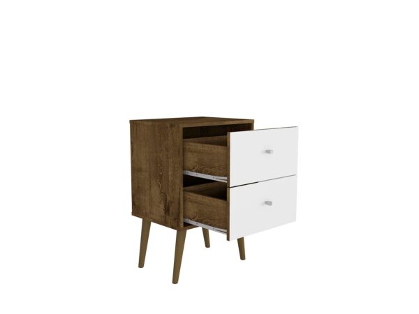 Manhattan Comfort Liberty Mid-Century Modern Nightstand 2.0 with 2 Full Extension Drawers in Rustic Brown and White