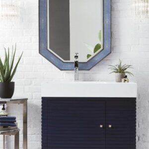 James Martin 210-V36-VBL-GW Linear 36 Inch Single Vanity in Victory Blue with Glossy White Solid Surface Top