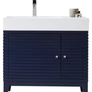 James Martin 210-V36-VBL-GW Linear 36 Inch Single Vanity in Victory Blue with Glossy White Solid Surface Top