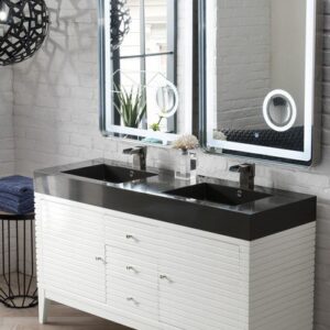 James Martin 210-V59D-GW-DGG Linear 59 Inch Double Vanity in Glossy White with Glossy Dark Gray Solid Surface Top