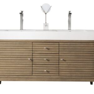 James Martin 210-V59D-WW-DGG Linear 59 Inch Double Vanity in Whitewashed Walnut with Glossy Dark Gray Solid Surface Top