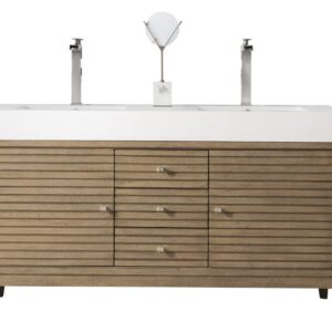 James Martin 210-V59D-WW-GW Linear 59 Inch Double Vanity in Whitewashed Walnut with Glossy White Solid Surface Top