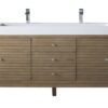 James Martin 210-V72D-WW-GW Linear 72 Inch Double Vanity in Whitewashed Walnut with Glossy White Solid Surface Top