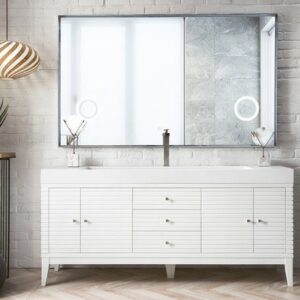 James Martin 210-V72S-GW-GW Linear 72 Inch Single Vanity in Glossy White with Glossy White Solid Surface Top