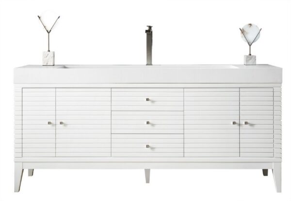 James Martin 210-V72S-GW-GW Linear 72 Inch Single Vanity in Glossy White with Glossy White Solid Surface Top