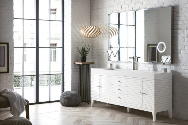 James Martin 210-V72S-GW-GW Linear 72 Inch Single Vanity in Glossy White with Glossy White Solid Surface Top