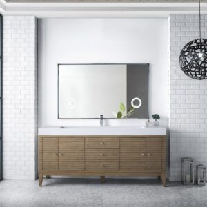 James Martin 210-V72S-WW-GW Linear 72 Inch Single Vanity in Whitewashed Walnut with Glossy White Solid Surface Top