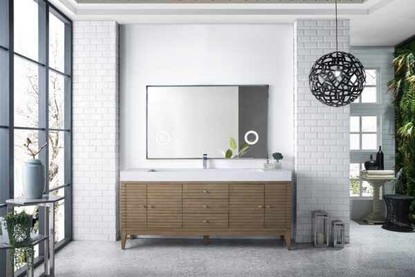 James Martin 210-V72S-WW-GW Linear 72 Inch Single Vanity in Whitewashed Walnut with Glossy White Solid Surface Top