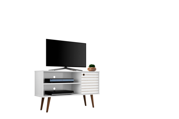 Manhattan Comfort Liberty 42.52" Mid-Century Modern TV Stand with 2 Shelves and 1 Door in White