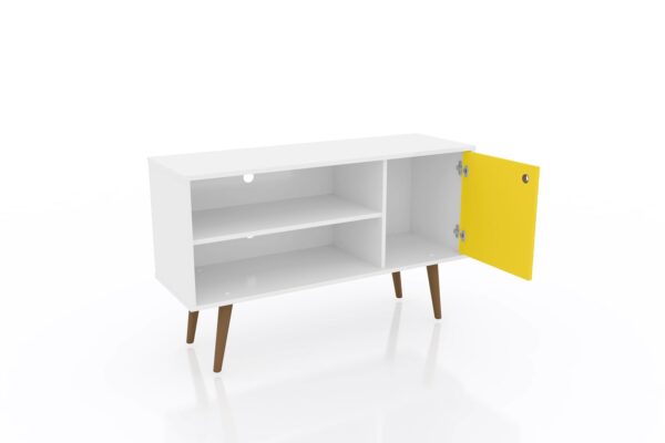 Manhattan Comfort Liberty 42.52" Mid-Century Modern TV Stand with 2 Shelves and 1 Door in White and Yellow