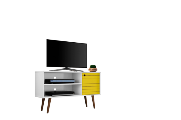 Manhattan Comfort Liberty 42.52" Mid-Century Modern TV Stand with 2 Shelves and 1 Door in White and Yellow