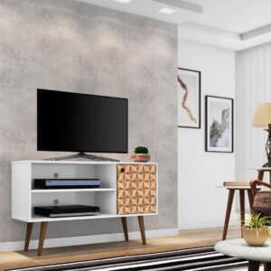 Manhattan Comfort Liberty 42.52" Mid-Century Modern TV Stand with 2 Shelves and 1 Door in White and 3D Brown Prints