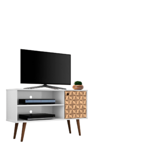 Manhattan Comfort Liberty 42.52" Mid-Century Modern TV Stand with 2 Shelves and 1 Door in White and 3D Brown Prints