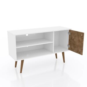 Manhattan Comfort Liberty 42.52" Mid-Century Modern TV Stand with 2 Shelves and 1 Door in White and Rustic Brown