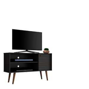 Manhattan Comfort Liberty 42.52" Mid-Century Modern TV Stand with 2 Shelves and 1 Door in Black