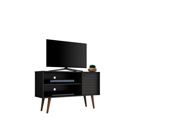 Manhattan Comfort Liberty 42.52" Mid-Century Modern TV Stand with 2 Shelves and 1 Door in Black