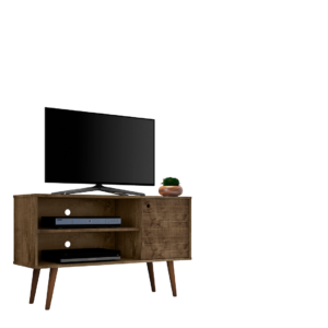 Manhattan Comfort Liberty 42.52" Mid-Century Modern TV Stand with 2 Shelves and 1 Door in Rustic Brown