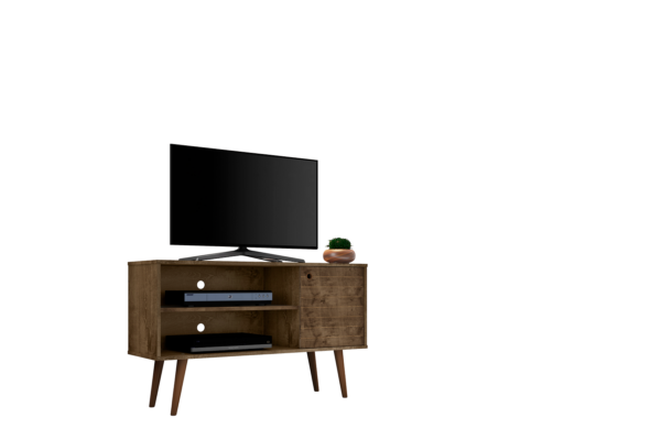 Manhattan Comfort Liberty 42.52" Mid-Century Modern TV Stand with 2 Shelves and 1 Door in Rustic Brown