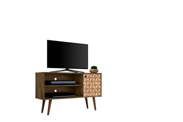 Manhattan Comfort Liberty 42.52" Mid-Century Modern TV Stand with 2 Shelves and 1 Door in Rustic Brown and 3D Brown Prints