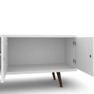 Manhattan Comfort Liberty 62.99 Mid-Century Modern TV Stand and Panel with Solid Wood Legs in White