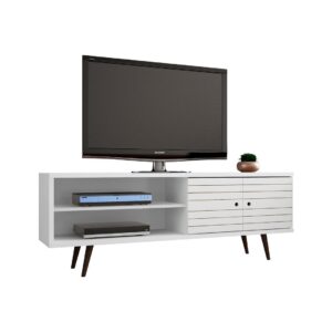 Manhattan Comfort Liberty 62.99 Mid-Century Modern TV Stand and Panel with Solid Wood Legs in White