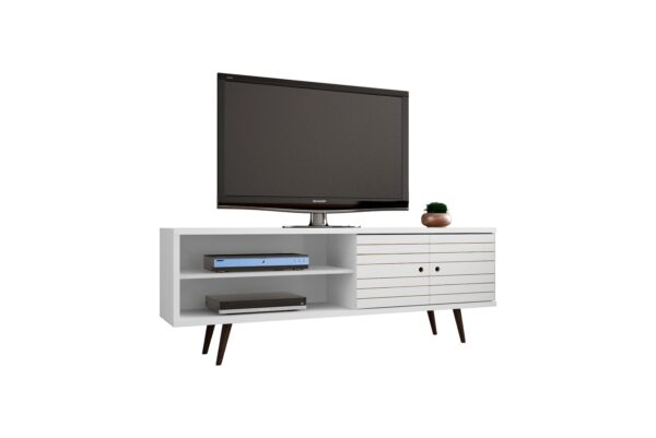 Manhattan Comfort Liberty 62.99 Mid-Century Modern TV Stand and Panel with Solid Wood Legs in White