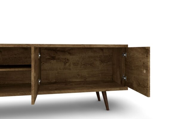 Manhattan Comfort Liberty 62.99 Mid-Century Modern TV Stand and Panel with Solid Wood Legs in Rustic Brown